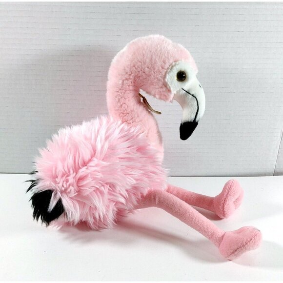 Aurora Miyoni Flamingo Plush Stuffed Animal 13 Inch Realistic Pink Black  Fluffy - Picture 1 of 5